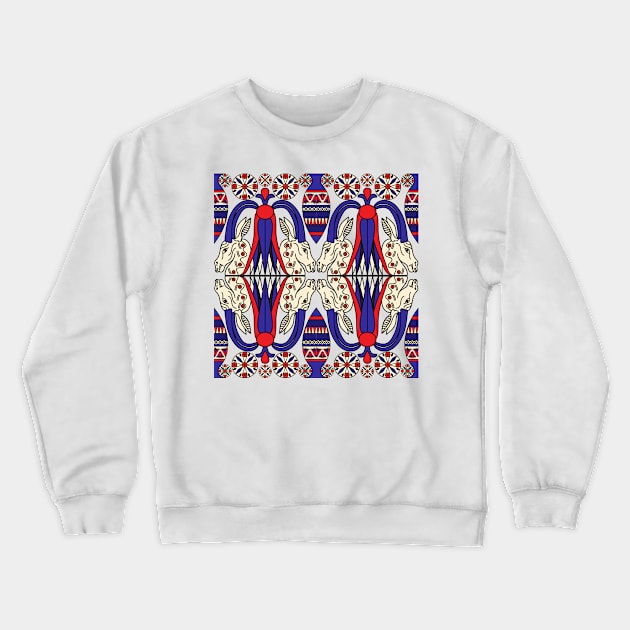 Egypt style symbol pattern in red and blue Crewneck Sweatshirt by BE MY GUEST MARKETING LLC